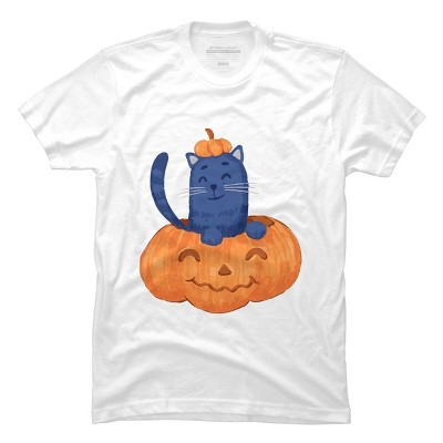 Men's Design By Humans Halloween Cat In A Pumpkin By wubbadub T-Shirt
