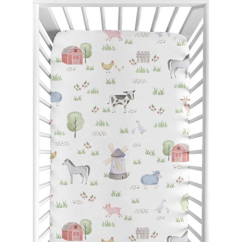 Sweet Jojo Designs Girl Baby Fitted Crib Sheet Farm Animals Collection, 1 of 8