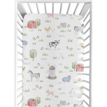 Sweet Jojo Designs Girl Baby Fitted Crib Sheet Farm Animals Collection
