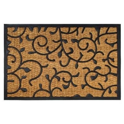 Raj 2' x 3' Molded Vines Rubber Coir Doormat Natural/Black