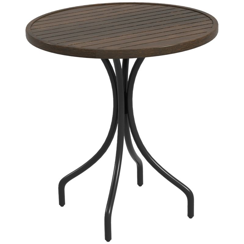 Outsunny Outdoor Side Table, 26" Round Patio Table with Steel Frame and Slat Tabletop for Garden, Backyard, Porch, Balcony, Distressed Brown, 4 of 7