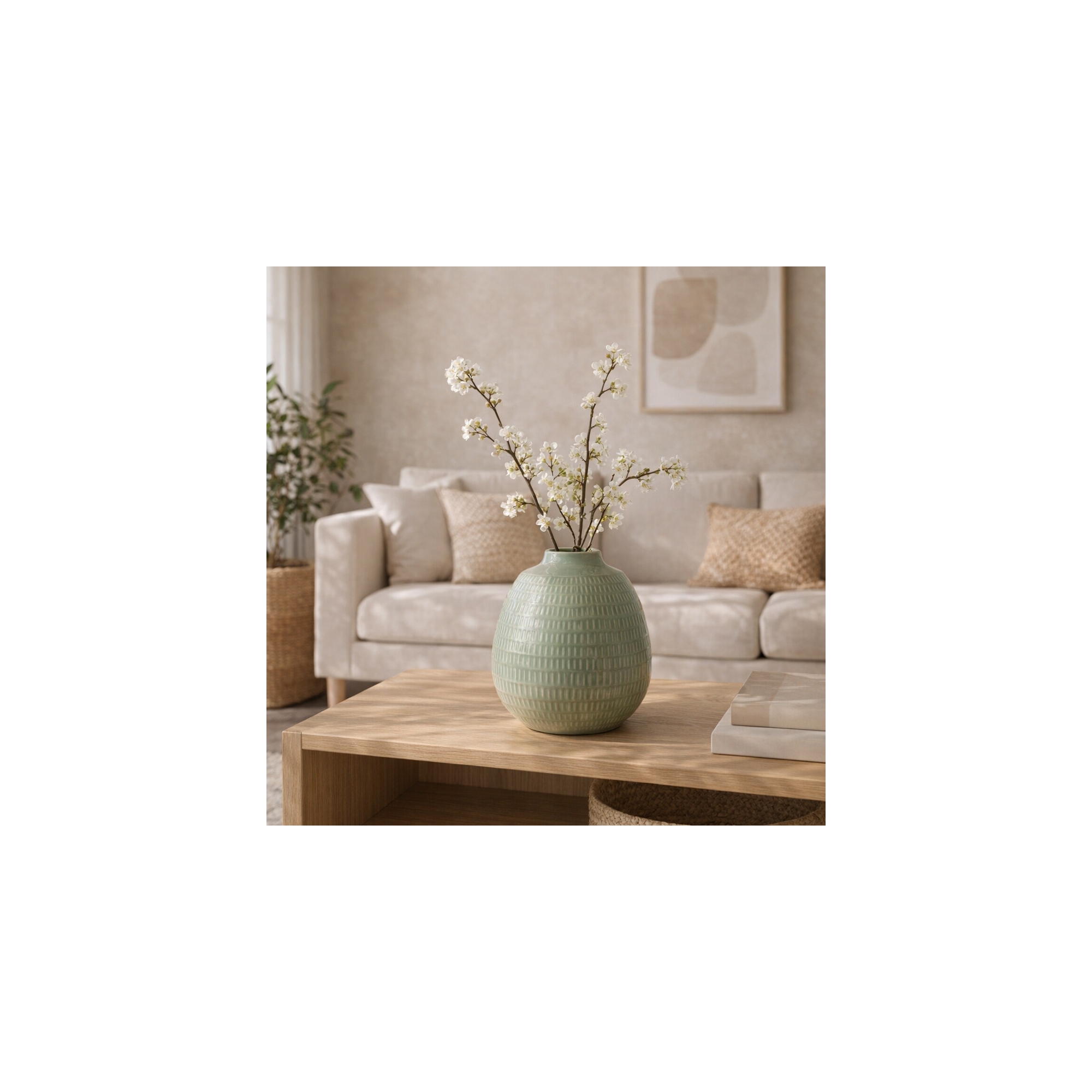 Decorative Ceramic Vase for Home Decor - Sculptural Vase for Table, Living Room Decor, Bedroom Accent, Office Shelf, or House Styling - 7", Sage