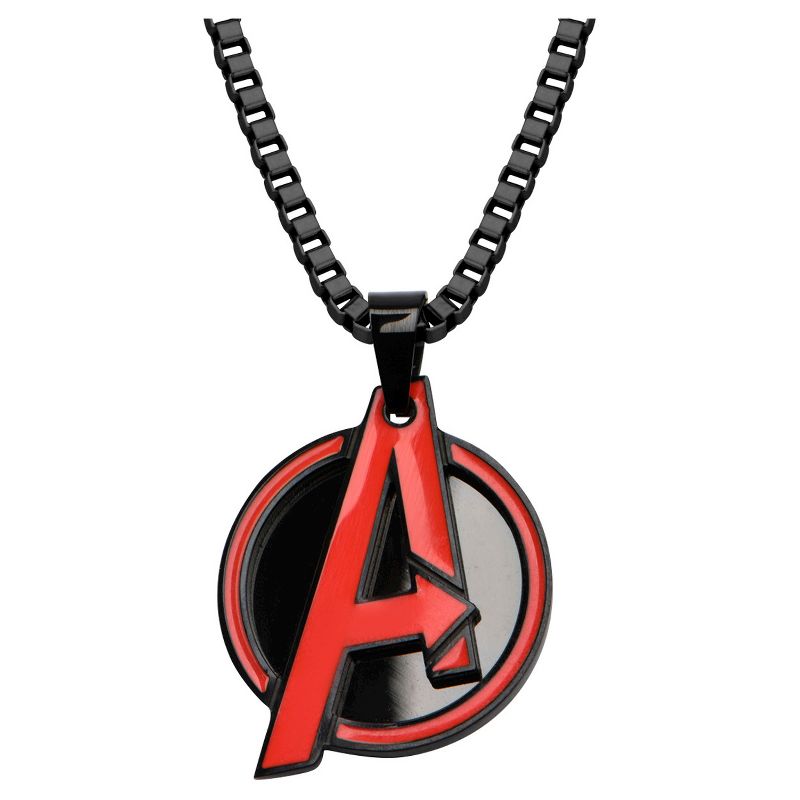 Men&#39;s Marvel The Avengers Logo Stainless Steel Pendant with Chain - Black (24&#34;), 1 of 4