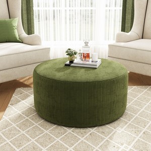 Okak Round Ottoman Bench Coffee Table Soft Upholstered Foot Rest Corduroy Small Ottomans Foot Stools for Living Room, Entryway,Bedroom, Olive Green - 1 of 4