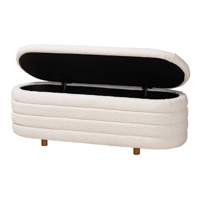 Betiana Cream Boucle Fabric and Walnut Wood Storage Bench