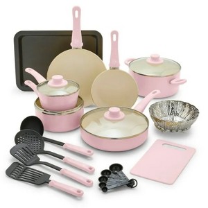 LunaLulink 18-Piece Soft Grip Toxin-Free Healthy Ceramic Non-Stick Cookware Set,Dishwasher Safe - 1 of 4