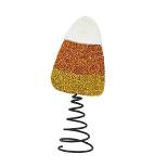 Tree Topper Finial Candy Corn Tree Topper  -  One Tree Topper 5 Inches -  Glittered Sparkle  -  Tf8774  -  Tin  -  Multicolored