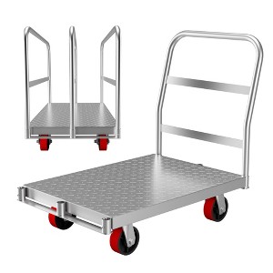 Platform Truck, Steel Cart - 2000 Lbs Capacity Heavy Duty Flatbed Dolly with 5 Inch Swivel Casters, 36" L x 24" W, 3-Side Handrails - 1 of 4