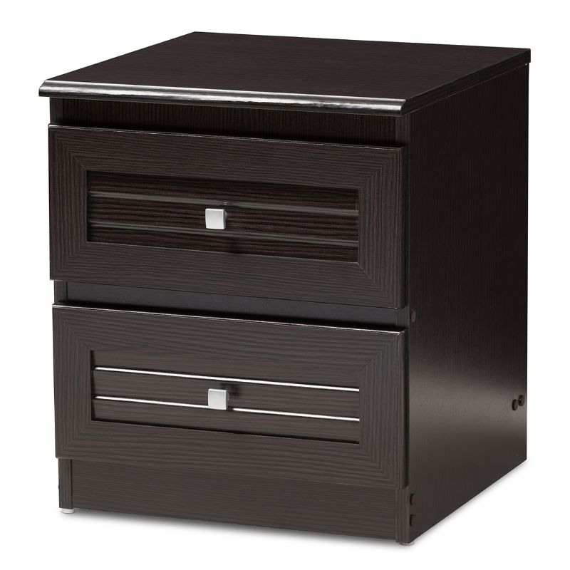 Carine Modern and Contemporary Finished 2 Drawer Nightstand Dark Brown - Baxton Studio, 1 of 11