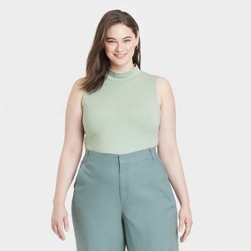 Women's Mock Turtleneck Tank Bodysuit - A New Day™ Light Green 4x : Target