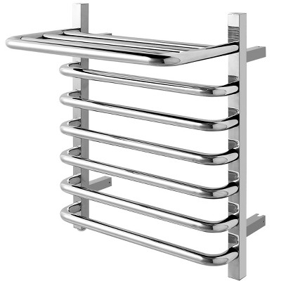 Tangkula Wall Mounted Towel Warmer Heated Towel Rack with Top Storage Shelf for Bathroom