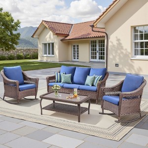 Buenhomino 4 Pieces Patio Furniture Set, Outdoor Swivel Glide Chairs with Sofa and Coffee Table, All-Weather Patio Conversation Set for Backyard - 1 of 4