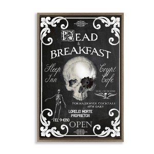 Stupell Industries Dead & Breakfast Spooky Skull Floating Frame Canvas Art, Brown, 21" x 31" - 1 of 4