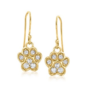 Ross-Simons 0.70 ct. t.w. White Topaz Paw Print Drop Earrings in 18kt Gold Over Sterling - 1 of 3