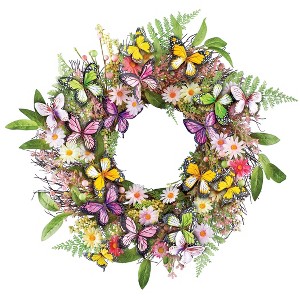 Collections Etc Artificial Butterfly Floral Garden Hanging Wreath - 1 of 2