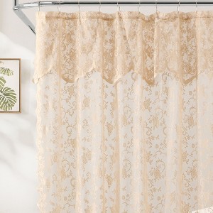 HLC.ME Harper Lace Shower Curtain for Bathroom with Floral Vine Design and Attached Valance – Elegant Victorian Classic Style - 1 of 4