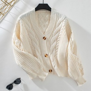 Coolmee Women's Cable Knit Open Front Sweater Long Sleeve Button Loose Short Cardigan Outerwear Coats - 1 of 3