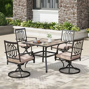 Captiva Designs 5pc Patio Wood-look Square Dining Table with Umbrella Hole & Metal Arm Chairs - 1 of 4