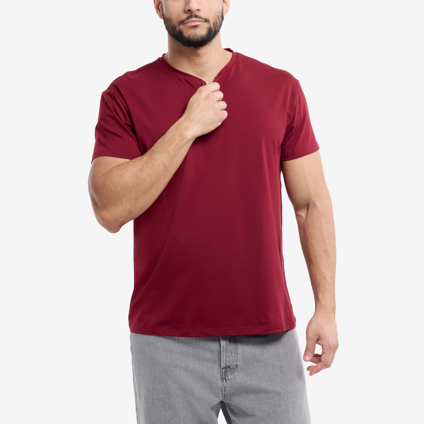 Мужская футболка X RAY Henley Neck Short Sleeve t shirts, new tshirt in Cranberry Size Large — фото 3