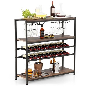 Costway Rustic 5-tier Wine Rack Table 22 Bottle Wine Cabinet Freestanding with Glass Holder - 1 of 4