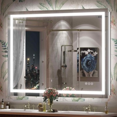 Apmir Super Bright Front & Back LED Lighted Anti-Fog Tempered Glass Bathroom/Vanity Mirror with ETL & 3-Year Warranty