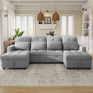 Whisen 110" Modern Design Oversized U-shaped Sofa Versatile Sectional Sofa Pull-out Sofa Bed with Chaise Lounges and USB Ports - 1 of 4