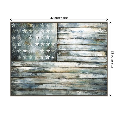 Weathered American Flag Canvas Print in Rustic Frame, 42 x 32