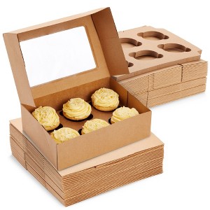 Juvale 24 Pack 6 Count Cupcake Boxes with Windows, To Go Containers for Bakery, Desserts, Muffins (Kraft Paper, 3.7x4.2x3.7 in) - 1 of 4