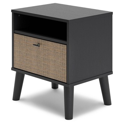 Charlang Beige and Black Cane 1-Drawer Nightstand
