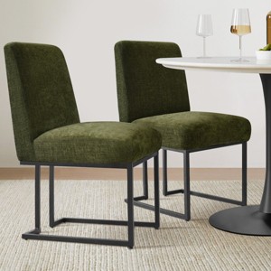 Mason Modern Dining Chairs Set of 2, Dining Room Chair with Black Metal Sled Base Upholstered Fabric Kitchen Chair-Maison Boucle - 1 of 4