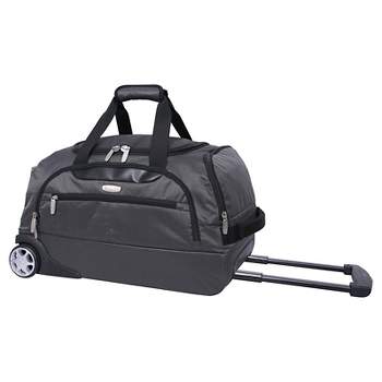 High Sierra Fairlead 28 Inch Drop Bottom Portable Wheeled Rolling Polyester  Duffel Travel Bag with Recessed Telescoping Handle, Graphite Blue
