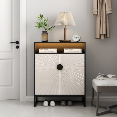 Halitaa 5-Tier Shoe Storage Cabinet, Wooden Shoe Cabinet with Doors Modern Shoe Organizer with Open Shelves for Entryway, Hallway, Living Room