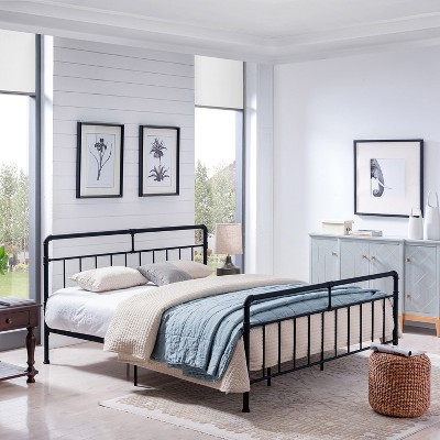 Flat Black King-Size Iron Bed Frame with Industrial Minimal Design
