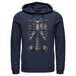 Men's Lost Gods Halloween Skeleton Rib Cage Heart Pull Over Hoodie - 1 of 4
