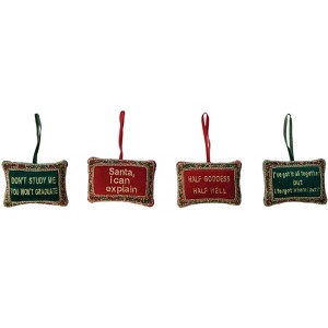 Storied Home 4-Piece Handmade Beaded Velvet Pillow Ornament with Saying and Embroidery, Multicolor - 1 of 1