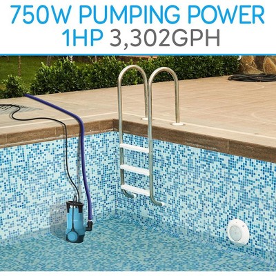 Blue 1HP Submersible Water Pump with Auto Float Switch