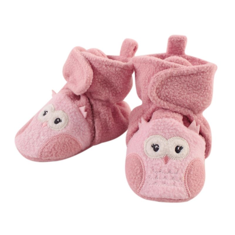 Hudson Baby Infant and Toddler Girl Cozy Fleece Booties, Pink Owl, 1 of 3