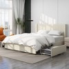 ORRD Queen Size Velvet Upholstered Storage Bed with Wingback Headboard, 2 Drawers & Wood Slat Support, No Box Spring Needed, Ivory - 2 of 4