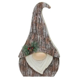 Northlight Faux Tree Bark Gnome with Holly Berry Christmas Figure - 16" - Brown and White - 1 of 2