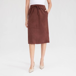 Women's Faux Suede Drawstring Midi A-Line Skirt - A New Day™ - 1 of 4