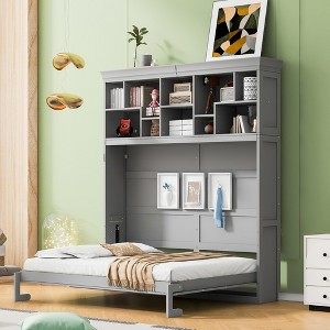 Queen Size Murphy Bed with Top Shelves and USB Ports for Bedroom or Apartment - 1 of 4
