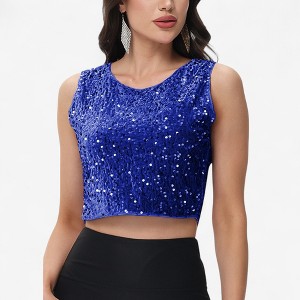 Anna-Kaci Women's Sleeveless Sequin Crop Top with Round Neckline and Sparkle Embellishment - 1 of 4