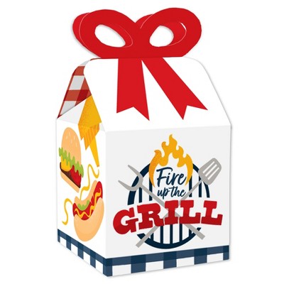 Big Dot of Happiness Fire Up the Grill - Square Favor Gift Boxes - Summer BBQ Picnic Party Bow Boxes - Set of 12