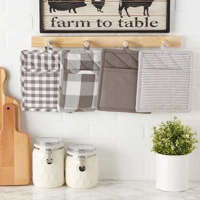 Gray and White Cotton Polyester Potholder Set of 4