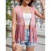 Women's Fringe Vest 70s Hippie Faux Suede Rivets Sleeveless Fringe Jacket - 4 of 4