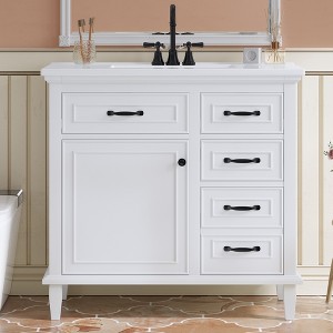 ORRD 36" Bathroom Vanity with Ceramic Sink, Solid Wood Frame, Flip Drawers & Adjustable Shelf, Poplar MDF Cabinet - 1 of 4