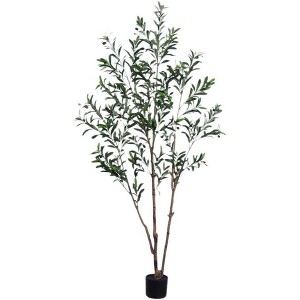 Artificial Olive Tree, Fake Olive Tree, 5 Feet Tall Fake Potted Olive Tree, Natural Wood Trunk, Indoor Decor - 1 of 4