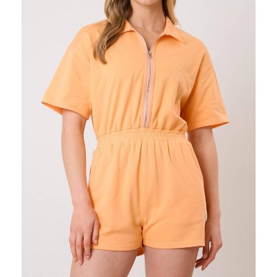 Women's Half Zipper Short Sleeve Romper - FANTASTIC FAWN