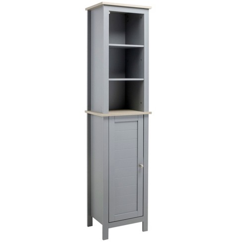 Tall Bathroom Freestanding Corner Cabinet With Door And Adjustable Shelves,  Gray - ModernLuxe