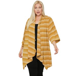 Slickblue Patterned Duster Sleeve Cardigan, Plus Size, Soft Knit Layer, Asymmetrical Hem, Mustard/Navy, 1XL-3XL - 1 of 4